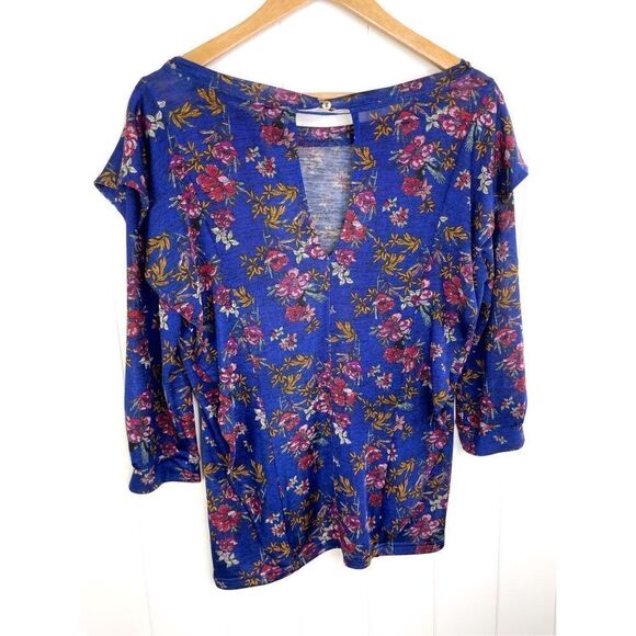 Free People Dock Street Top Blue Floral Ruffle Long Sleeve Size M - Picture 11 of 12